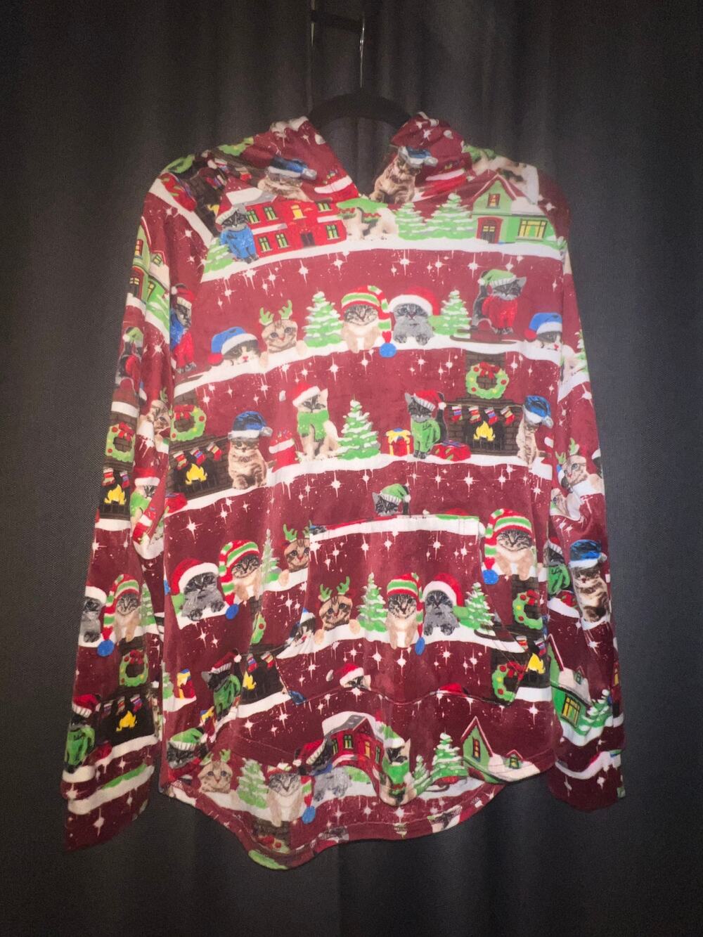 Ugly Christmas Sweater Xmas Size XL Cat Fleece